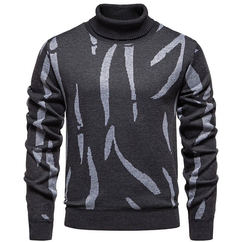 Herren Strukturierter Rollkragenpullover mit abstraktem Jacquardmuster und gerippten Abschlüssen Nord Taschen