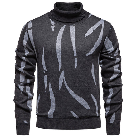Herren Strukturierter Rollkragenpullover mit abstraktem Jacquardmuster und gerippten Abschlüssen Nord Taschen