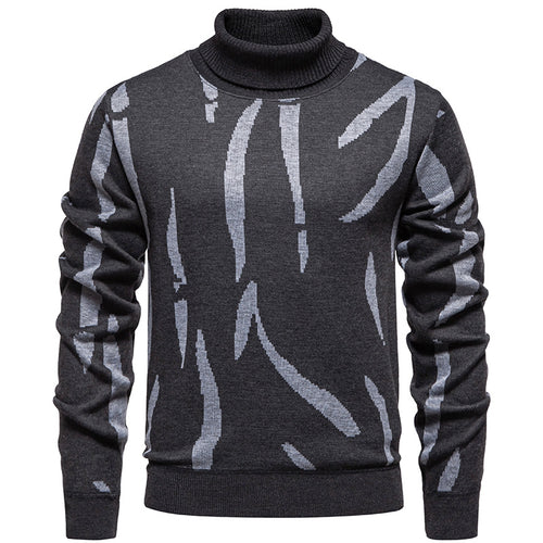 Herren Strukturierter Rollkragenpullover mit abstraktem Jacquardmuster und gerippten Abschlüssen Nord Taschen
