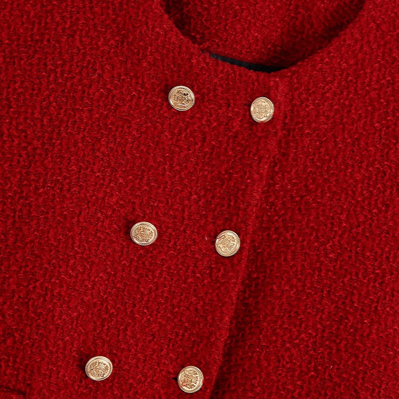 Damen Kurzjacke aus Bouclé‑Tweed im kurzen Schnitt mit rundem Halsausschnitt und goldenen Zierknöpfen Nord Taschen