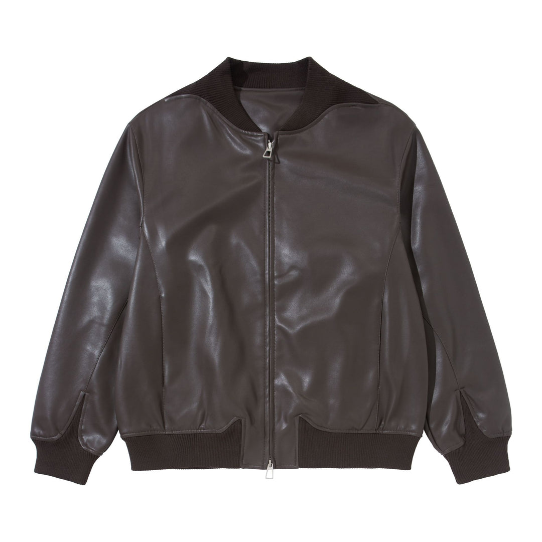 Herren Glattleder‑Bomberjacke mit nahtverdeckter Front und elastischen Rippenbündchen Nord Taschen