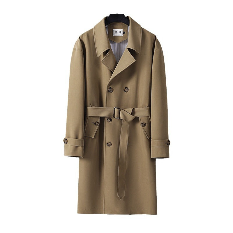 Herren Moderner knielanger Doppelreihiger Trenchcoat mit Taillengürtel Nord Taschen