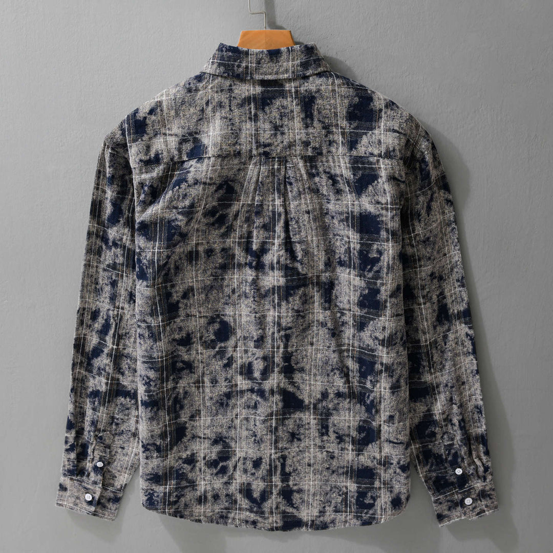 Herren Gebleichte Karo-Flanell-Overshirt Jacke im Used‑Look Nord Taschen