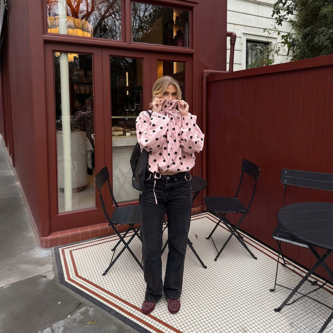 Damen Leichte Satin-Übergangsjacke im Cropped-Schnitt mit Stehkragen und Kordelzug Nord Taschen