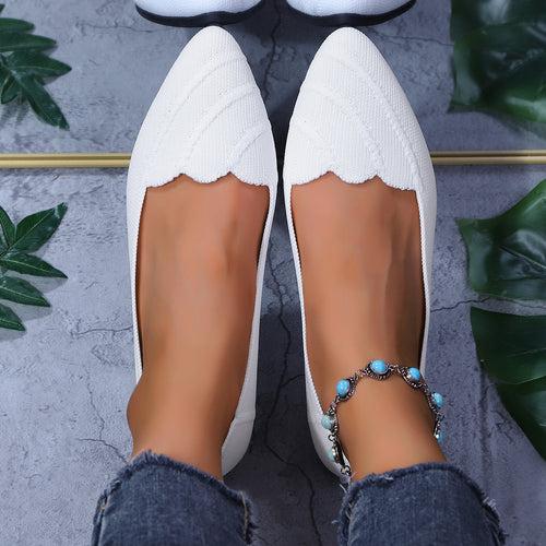 Damen  spitze Ballerina-Slipper mit wellenförmiger Kantenverzierung und gestricktem Obermaterial Nord Taschen