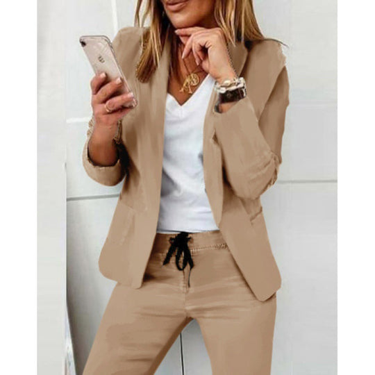 Damen Zweiteiliges Stretch-Jersey-Blazer-Set mit Kordelzug-Jogginghose Nord Taschen