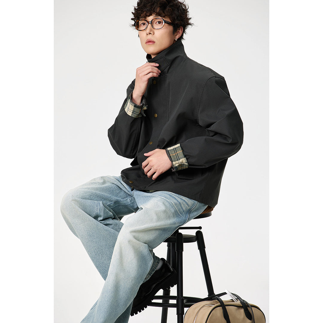 Herren Kurz geschnittene Canvas‑Fieldjacke mit Cordkragen und verdeckter Druckknopfleiste Nord Taschen