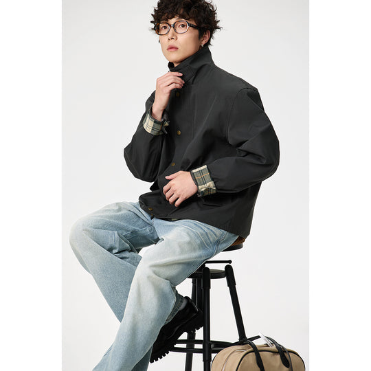 Herren Kurz geschnittene Canvas‑Fieldjacke mit Cordkragen und verdeckter Druckknopfleiste Nord Taschen