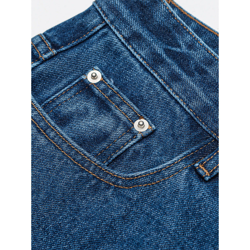 Damen Weite Denim-Jeans mit hoher Taille, geradem Bein und Fünf-Taschen-Design Nord Taschen