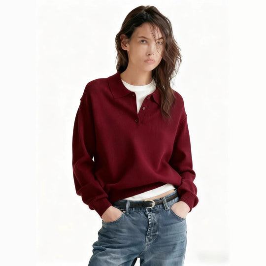 Damen Lässiger Polopullover aus weichem Strick Nord Taschen