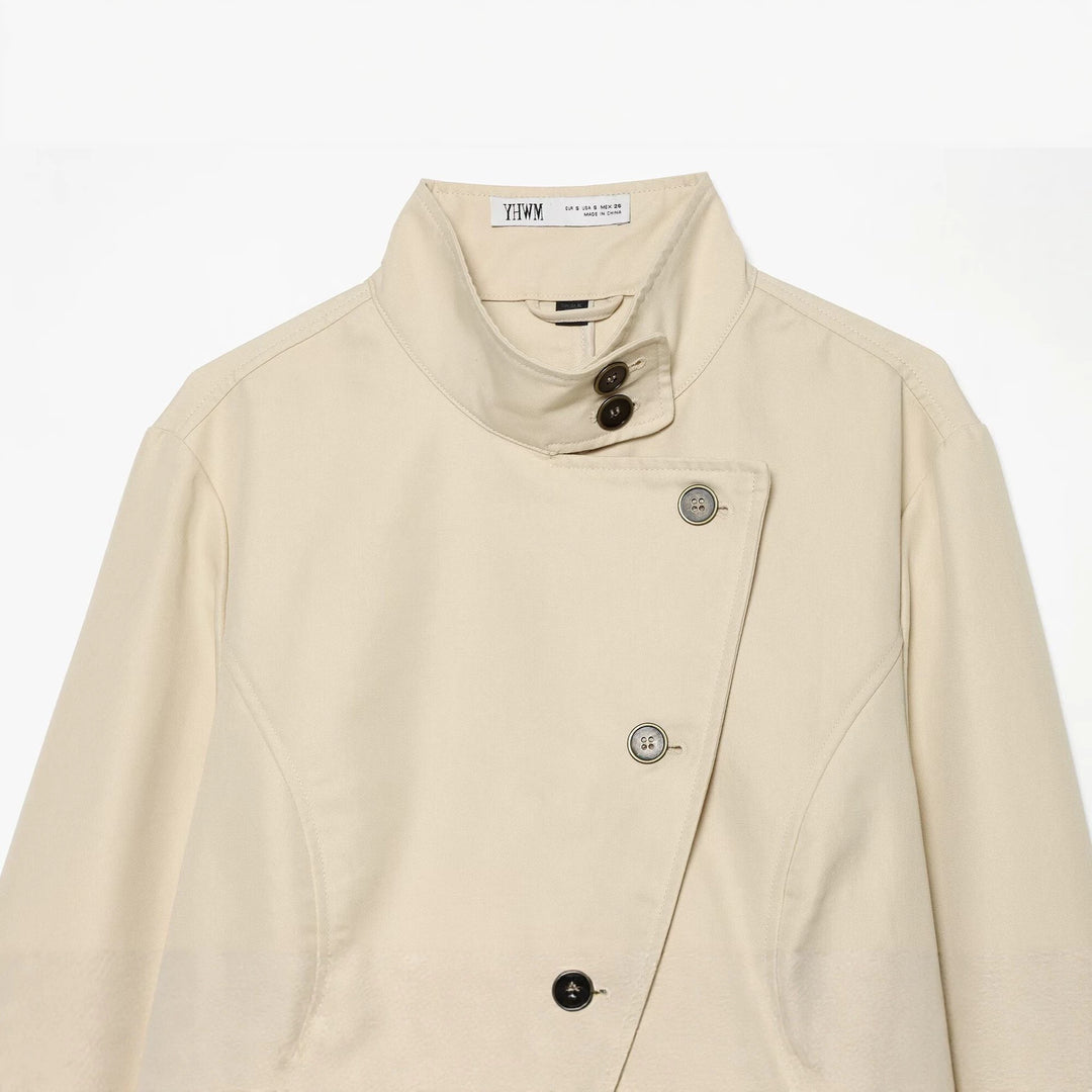 Damen Asymmetrische Kurzjacke mit Stehkragen und taillierten Nähten Nord Taschen