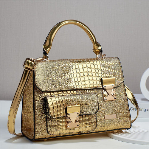 Damen elegante Handtasche im Krokodil-Design mit goldenen Akzenten Nord Taschen