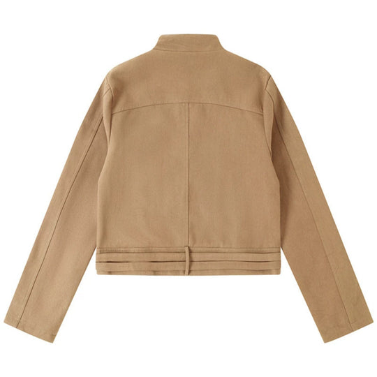 Damen Kurz geschnittene Baumwoll-Utility-Jacke mit Stehkragen Frontreißverschluss und verstellbaren Taillenriemen Nord Taschen