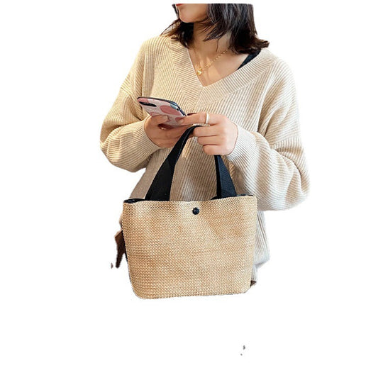 Damen stilvolle Bast-Tasche mit robustem Tragegriff Nord Taschen