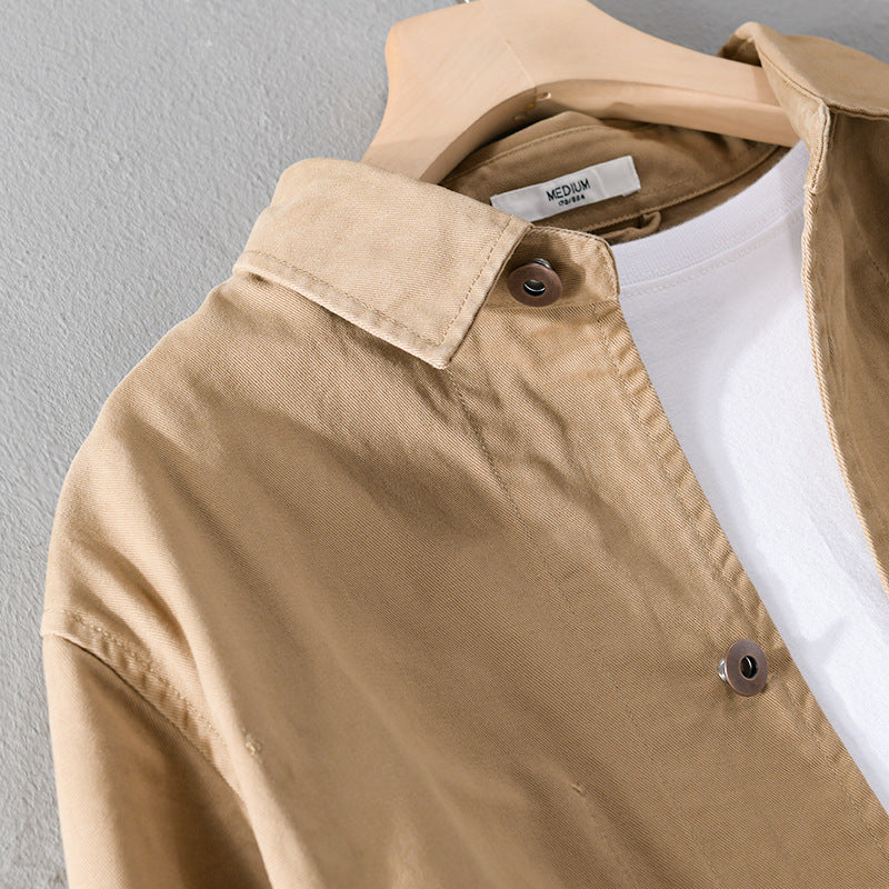 Herren Leichte Baumwoll-Chorejacke im Worker‑Stil mit Kentkragen und aufgesetzten Taschen Nord Taschen
