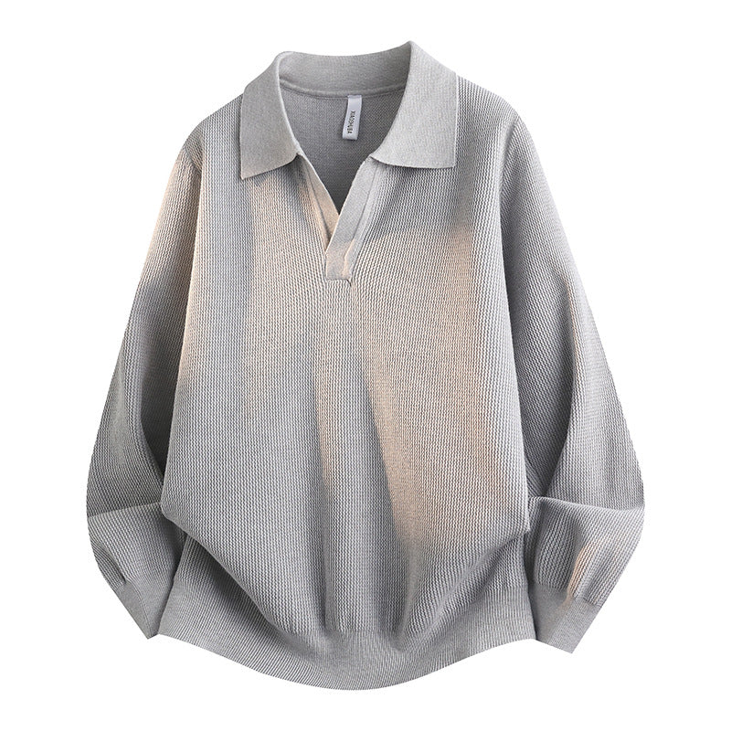 Unisex Oversized Feinstrick-Polo-Pullover mit offenem V‑Ausschnitt und lässiger Silhouette Nord Taschen