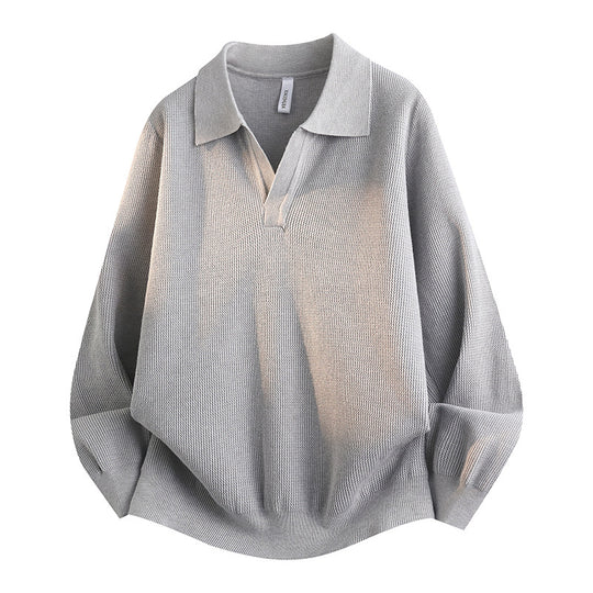 Unisex Oversized Feinstrick-Polo-Pullover mit offenem V‑Ausschnitt und lässiger Silhouette Nord Taschen
