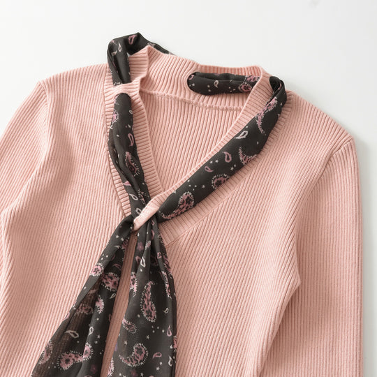 Damen Feinstrickpullover mit eingefädeltem Paisley-Schal Nord Taschen