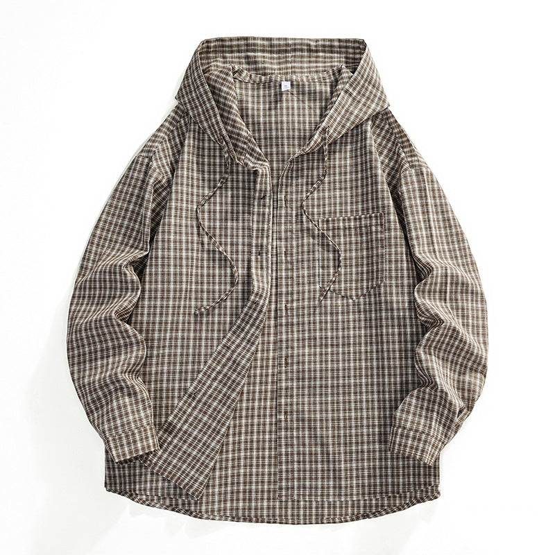 Herren Karierter Overshirt-Hoodie aus Baumwollmix mit Kapuze & Relaxed-Fit Nord Taschen