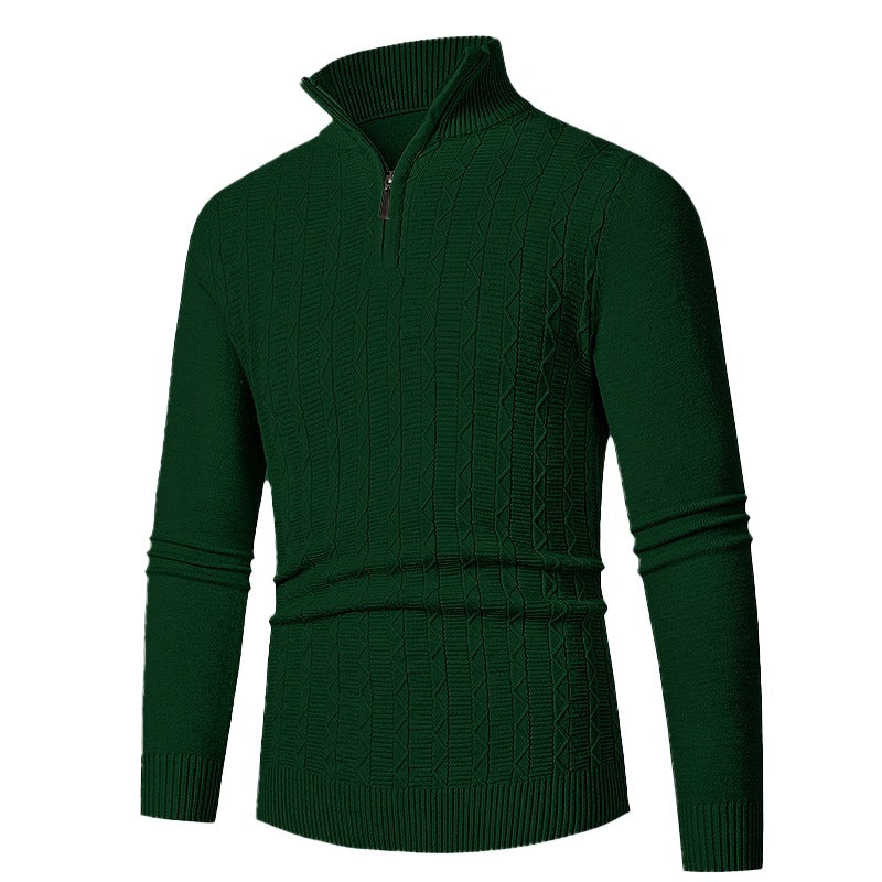 Herren Enganliegender Halbzip-Strukturpullover aus Merino‑Mix mit Zopfmuster und Stehkragen Nord Taschen