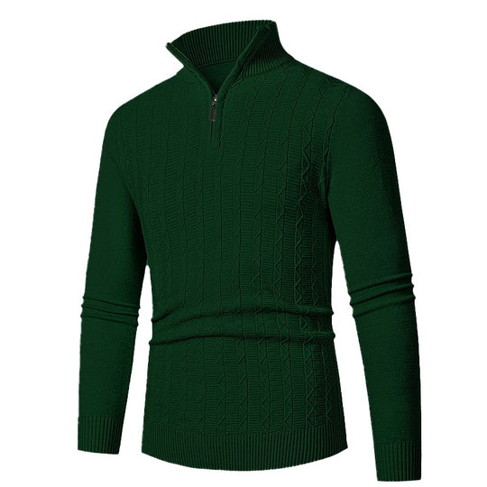 Herren Enganliegender Halbzip-Strukturpullover aus Merino‑Mix mit Zopfmuster und Stehkragen Nord Taschen