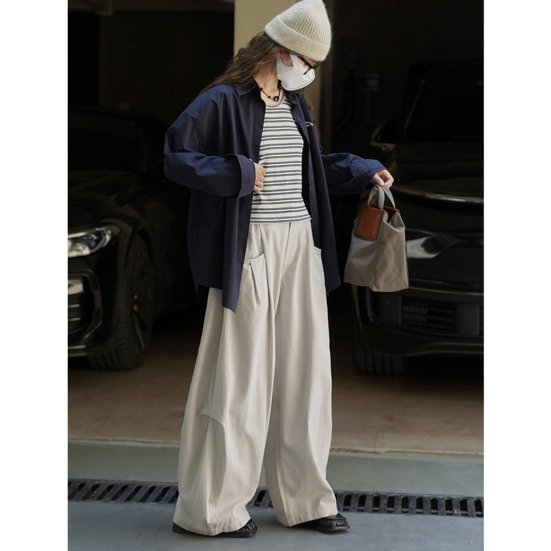 Damen Weite Cordhose mit hoher Taille, aufgesetzten Taschen und elastischem Saum Nord Taschen