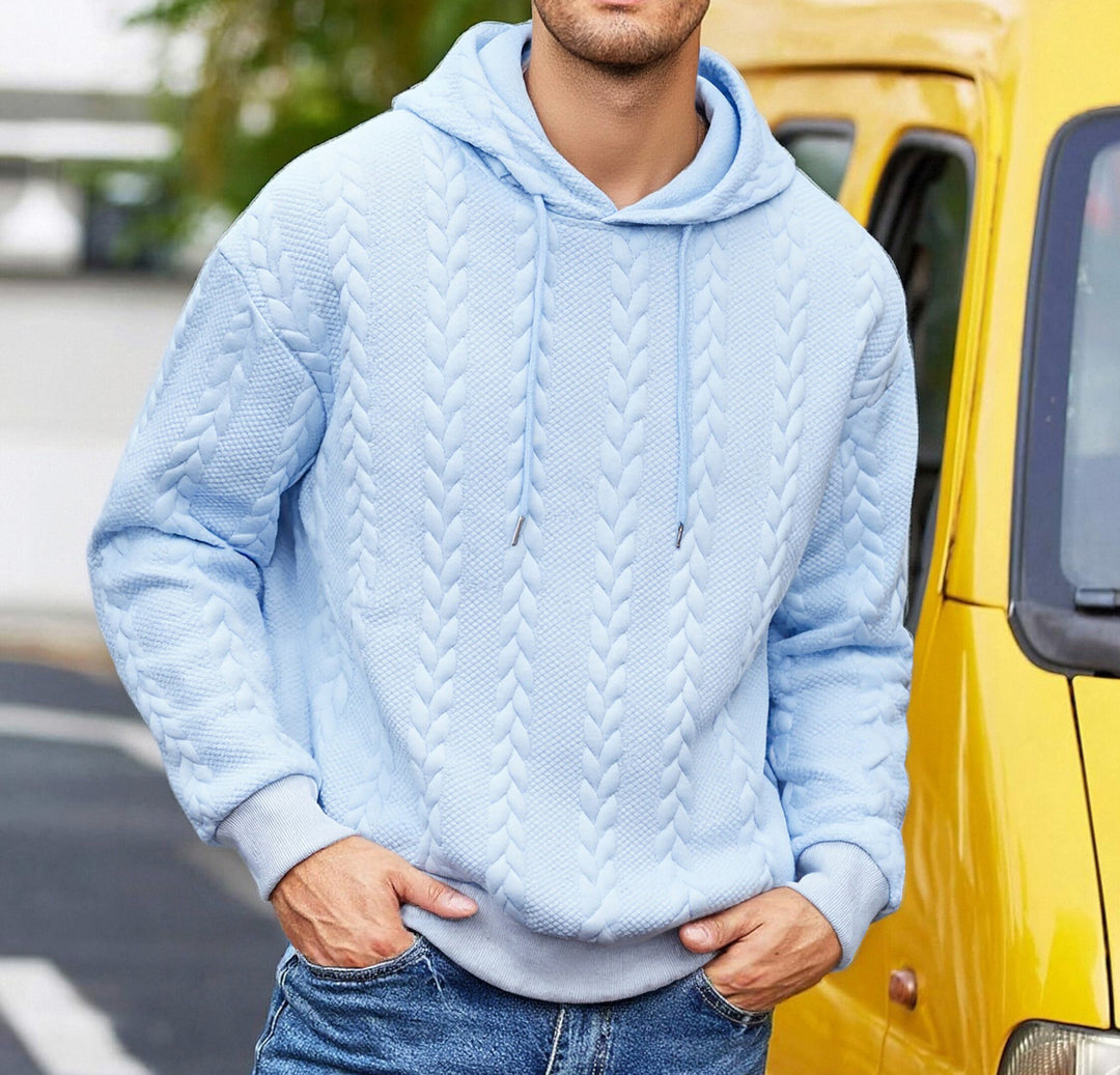 Herren strukturiertes Kapuzen-Sweatshirt mit Zopfstrick-Relief, Tunnelzug und Kängurutasche Nord Taschen