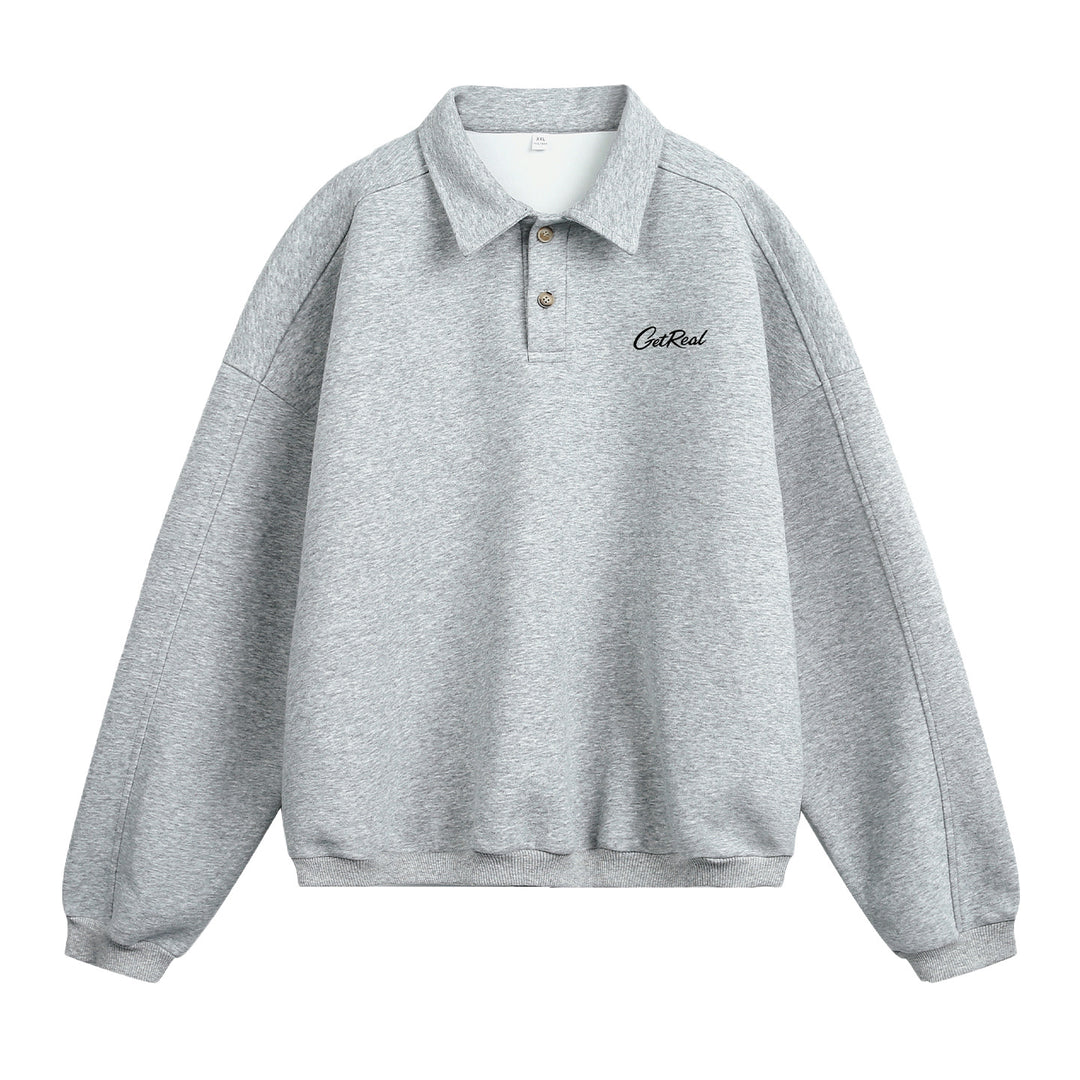 Unisex Oversize Poloshirt-Sweatshirt mit Hemdkragen und Halbknopfleiste Nord Taschen