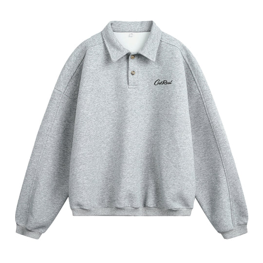 Unisex Oversize Poloshirt-Sweatshirt mit Hemdkragen und Halbknopfleiste Nord Taschen