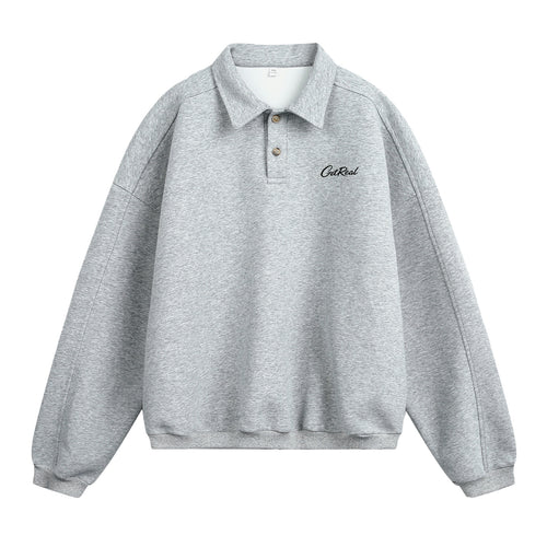 Unisex Oversize Poloshirt-Sweatshirt mit Hemdkragen und Halbknopfleiste Nord Taschen