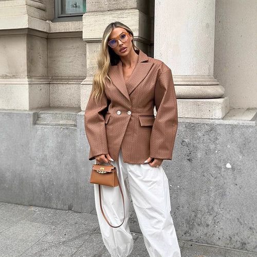 Damen Boxy-Blazer mit taillierter Drapierung und strukturierter Lederimitat-Optik Nord Taschen