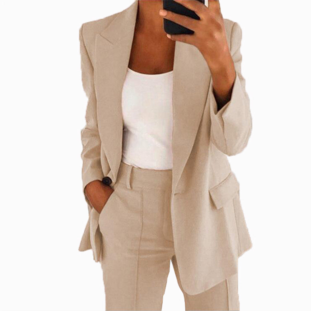 Damen Zweiteiliger Business-Hosenanzug mit Oversize-Blazer und Hochtaillierter Bügelfaltenhose Nord Taschen