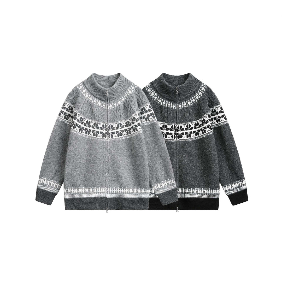 Damen Strick-Zipjacke im Norweger‑Muster mit hohem Stehkragen Nord Taschen