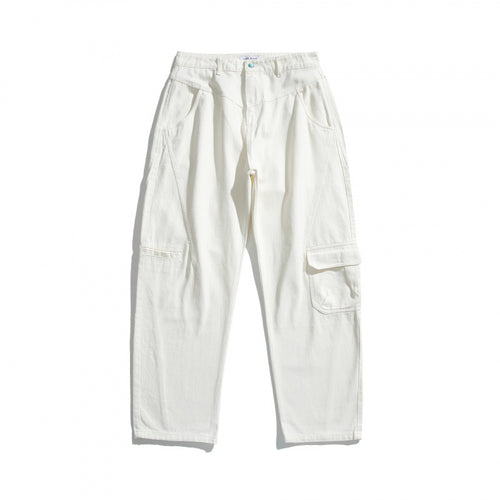Unisex Weite Utility-Cargo-Hose aus robustem Baumwoll-Denim mit hoher Taille und Klappentaschen Nord Taschen