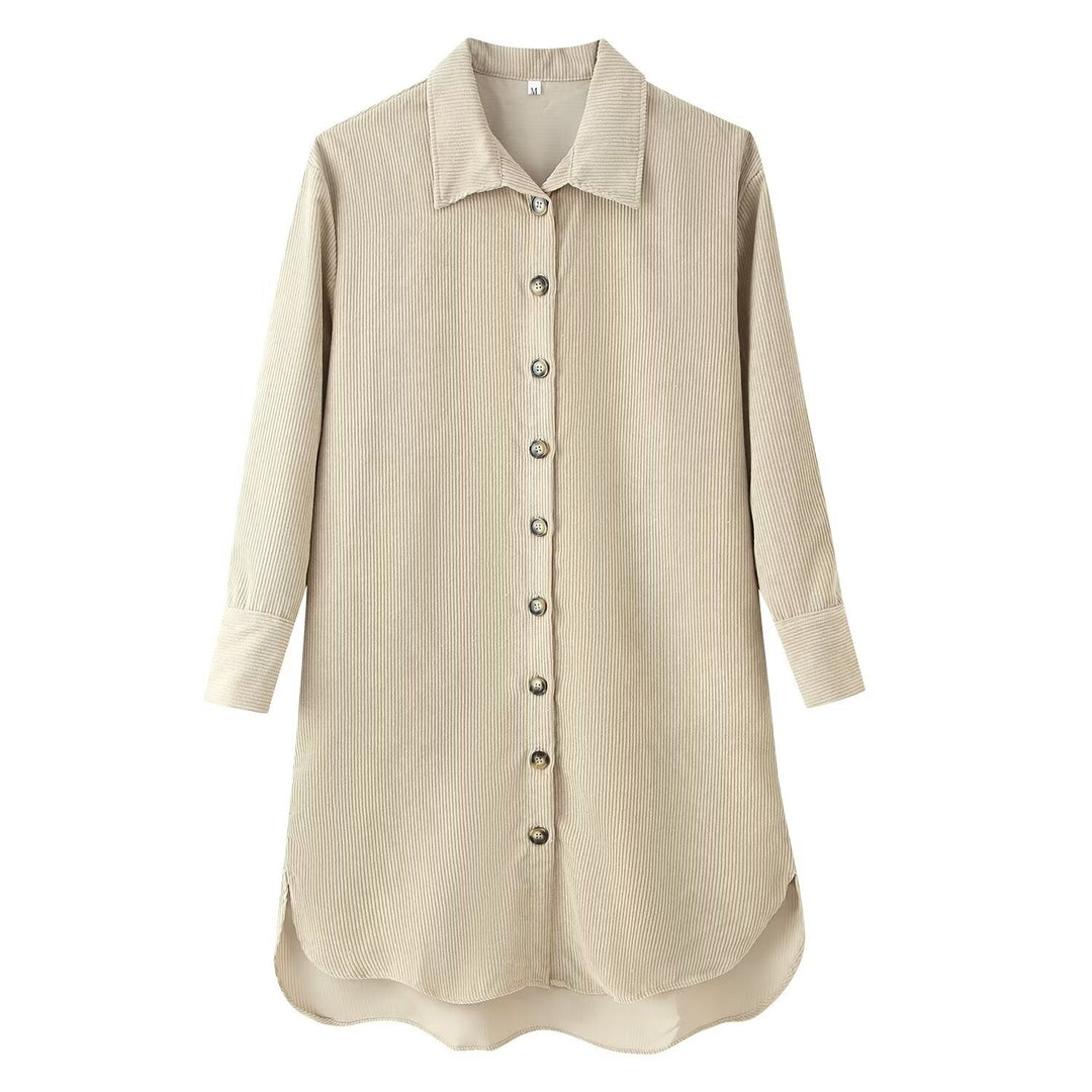Damen Longshirt-Tunika aus feinem Rippjersey mit Hemdkragen und durchgehender Knopfleiste Nord Taschen