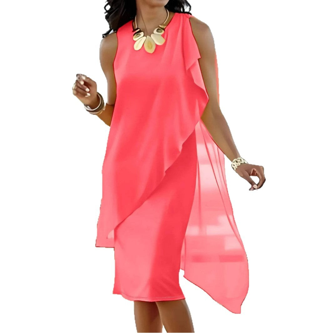 Damen asymmetrisches Chiffonkleid mit fließendem Schnitt