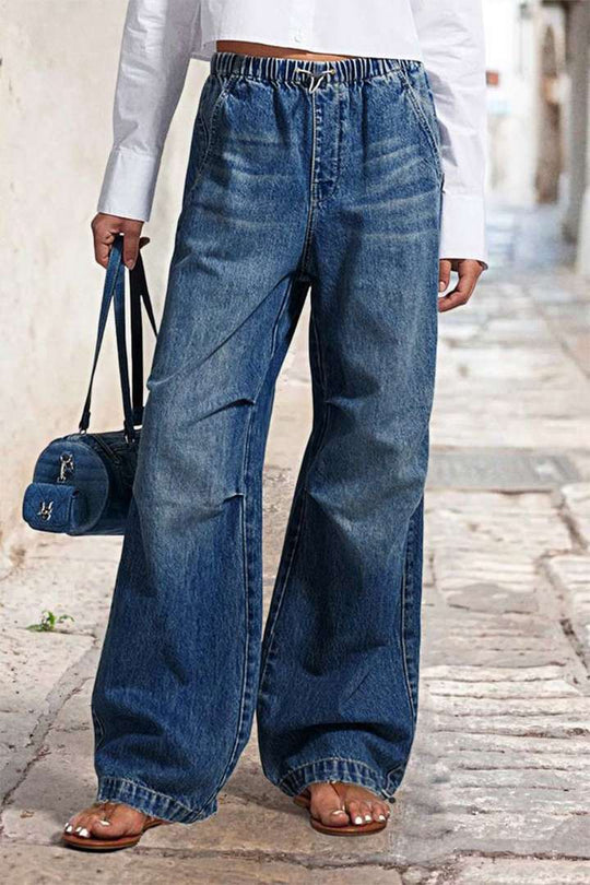 Damen Weite Denim-Hose mit elastischem Bund und lässigem Schnitt