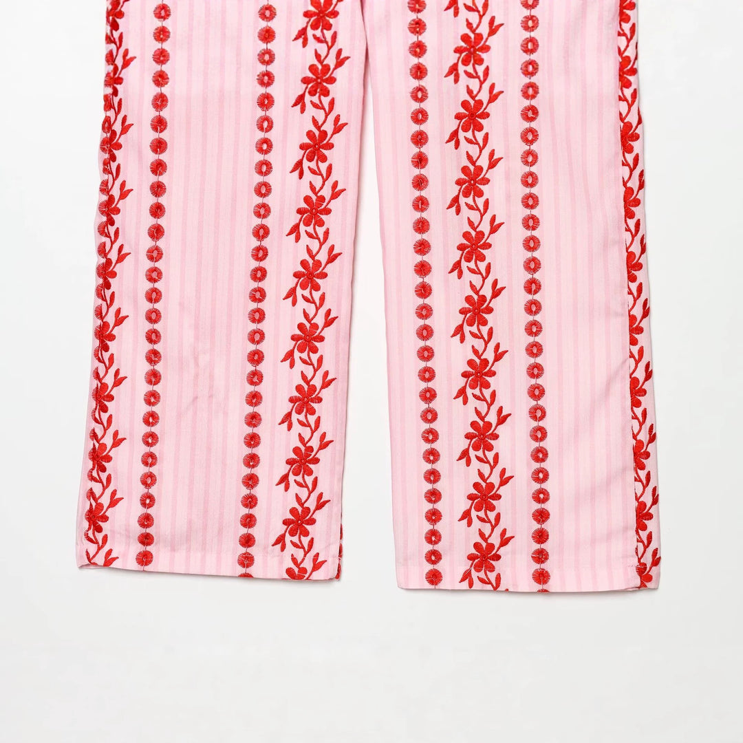 Damen Hochtaillierte Palazzo-Hose mit floraler Stickerei Nord Taschen