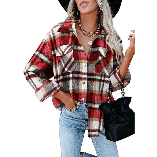 Damen Oversized Hemdjacke im karrierten Flanell-Look mit Brusttaschen Nord Taschen