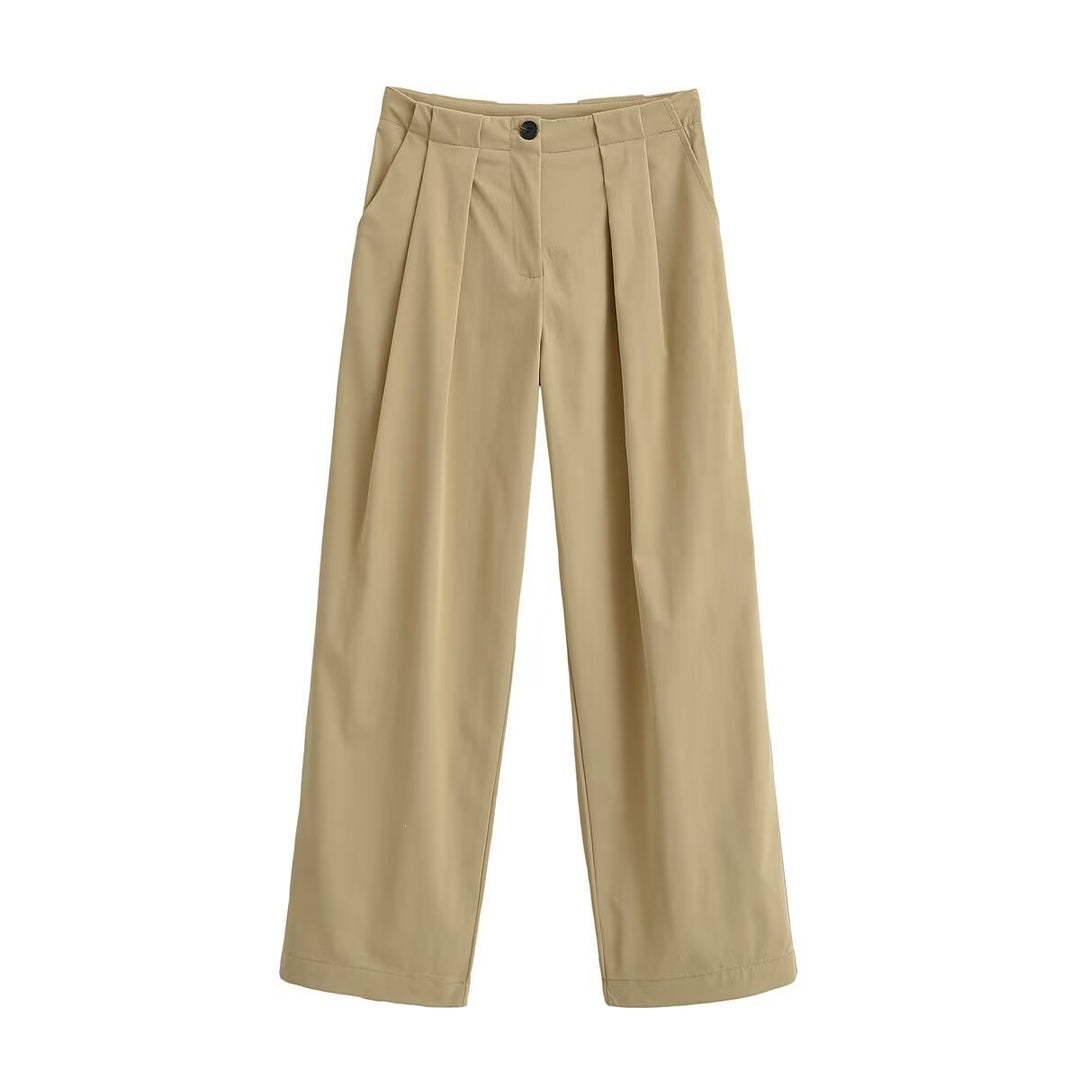 Damen Weite High Waist Hose mit Bundfalten, Bügelfalte und Eingrifftaschen Nord Taschen