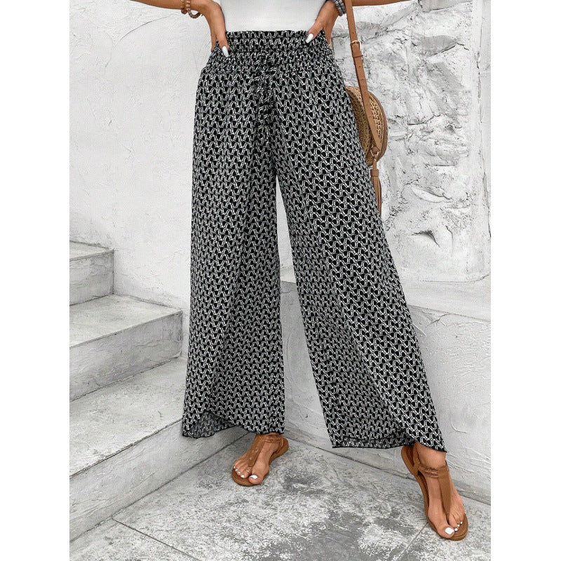Damen weite Palazzo-Hose mit elastischem Bund und angesagtem Muster