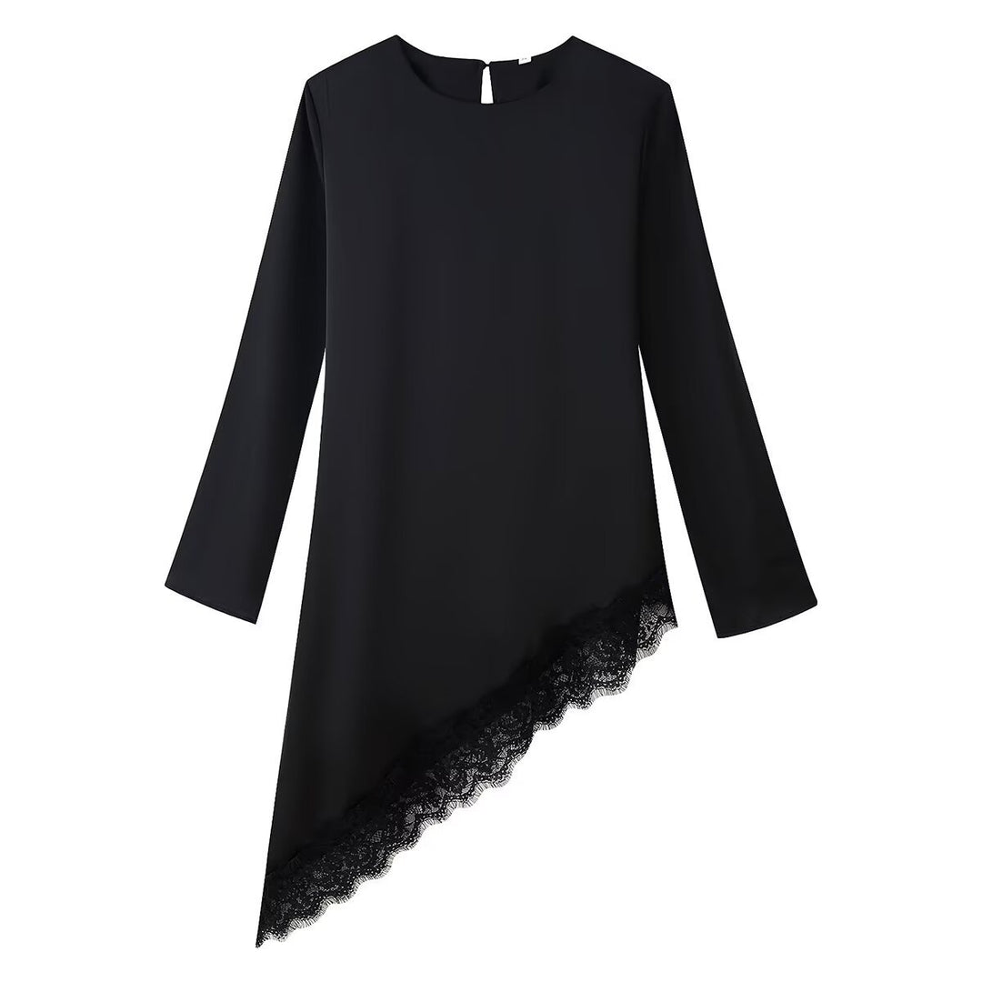 Damen Asymmetrische Tunika-Bluse mit Spitzenbesatz und weitem Ärmel Nord Taschen