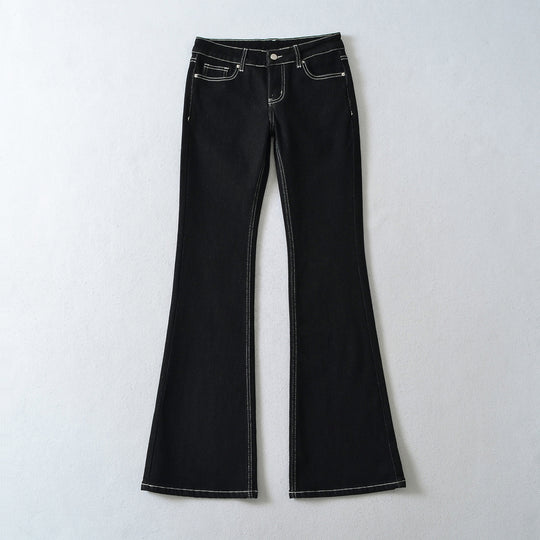 Damen Flared-Jeans mit dekorativer Mittelnaht und Kontrastnähten Nord Taschen