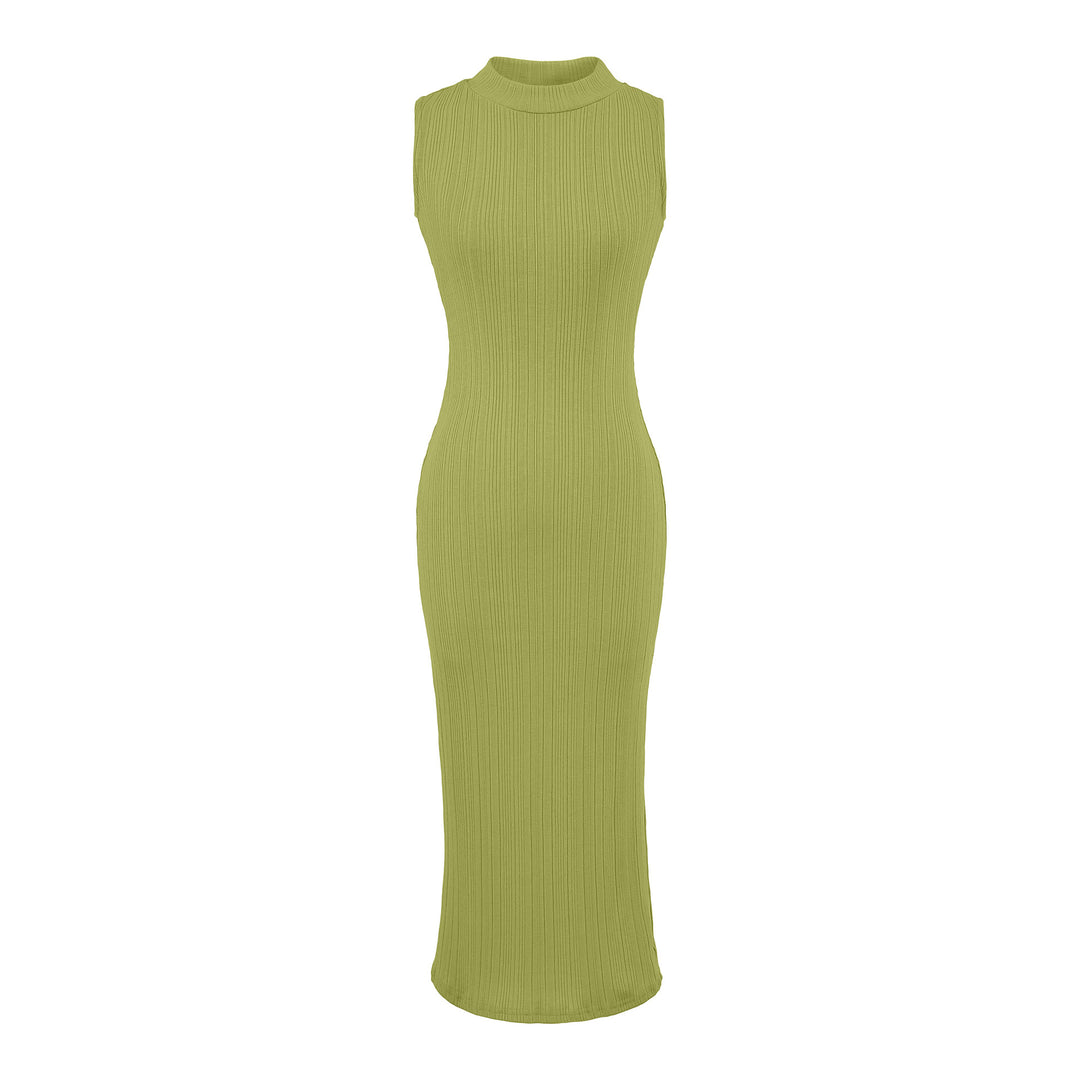 Damen Midikleid in Rippstrick, ärmelloses Slim‑Fit mit Stehkragen Nord Taschen
