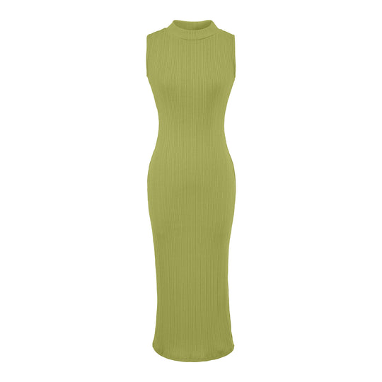 Damen Midikleid in Rippstrick, ärmelloses Slim‑Fit mit Stehkragen Nord Taschen