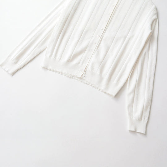 Damen Cropped Feinstrick-Cardigan mit Lochstreifen, Rundhals und Zierknopfleiste Nord Taschen