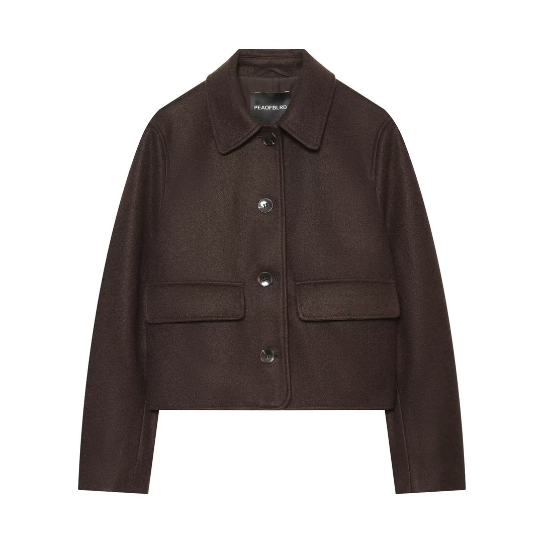 Damen Kurzer boxy Wollblouson mit Hemdkragen und Pattentaschen Nord Taschen