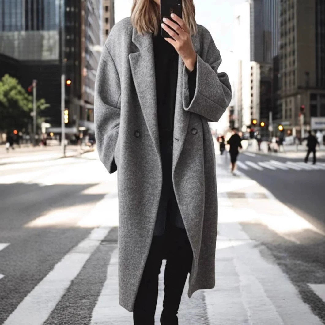 Damen Oversize-Longcoat aus Wollmix mit überschnittener Schulter und minimalistischer Knopfleiste Nord Taschen