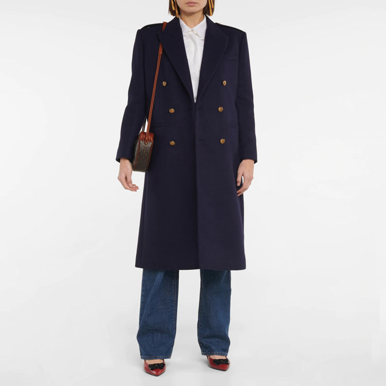 Damen Doppelreihiger Wollmix-Longcoat mit Epauletten und strukturierter Tailoring-Silhouette Nord Taschen