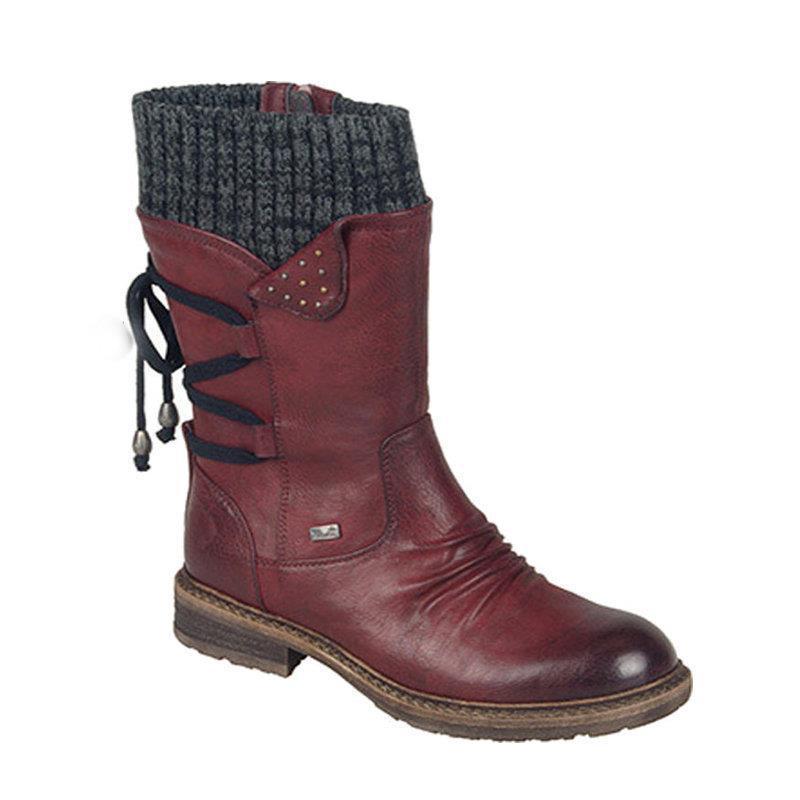 Damen Gefütterte knöchelhohe Winterstiefelette mit Strickmanschette und Zierschnürung Nord Taschen